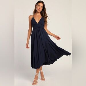 Lulus Essentially Elegant Navy Blue Sleeveless Backless Midi Dress
